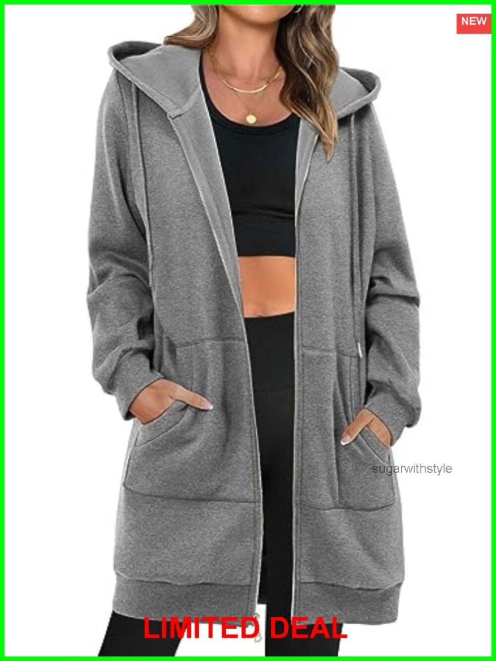 Oversized Zip Up Fleece Hoodie Sweatshirt with Pockets